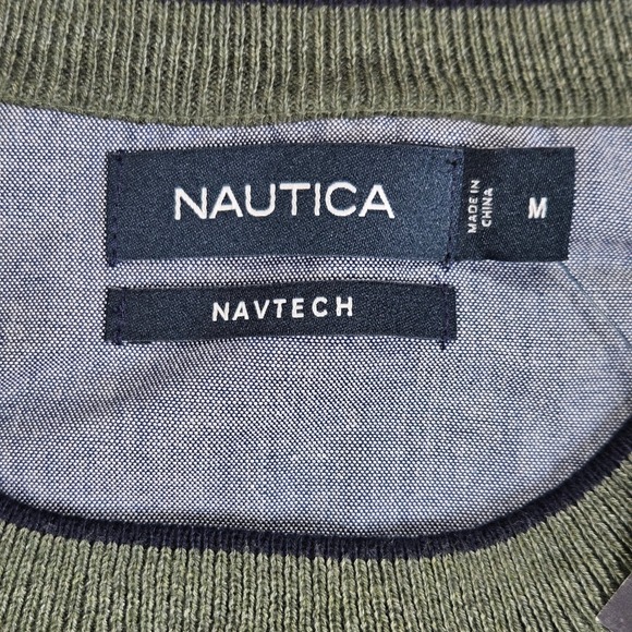 Nautica Navtech Sweater Mens M Green Pullover Crewneck Ribbed Cotton Blend NEW - Picture 3 of 12